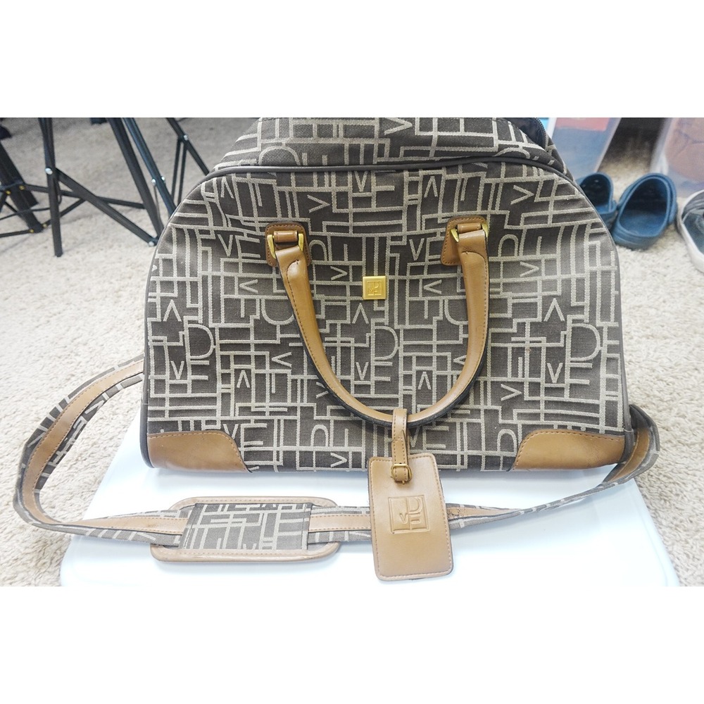 Vintage Diane Von Furstenberg Logo Duffel Bag Brown Monogram Carry On Satchel‎
